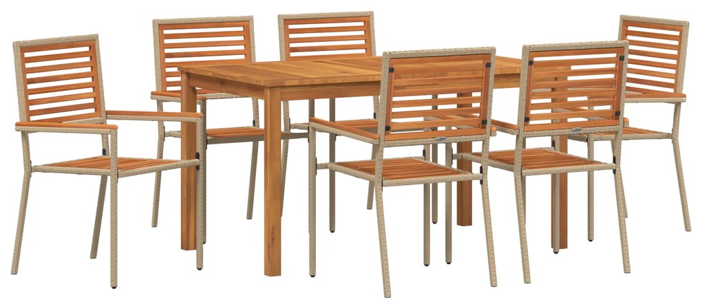 vidaXL Σετ Δείπνου Κήπου 7 pcs Μπεζ 140 x 80 x 74 cm Ξύλο & Μέταλλο
