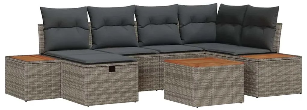 vidaXL Σετ Καναπέ Κήπου με μαξιλάρι 7 pcs Γκρι Πολυ ράταν