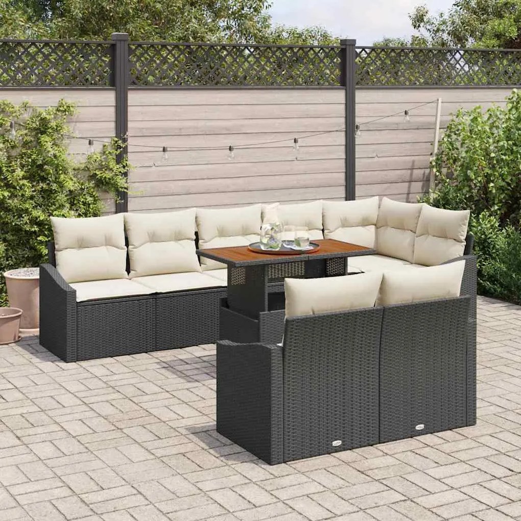 vidaXL Σετ Καναπέ Κήπου 9 pcs Μαύρο, Κρέμα 100 x 55 x 73 εκ