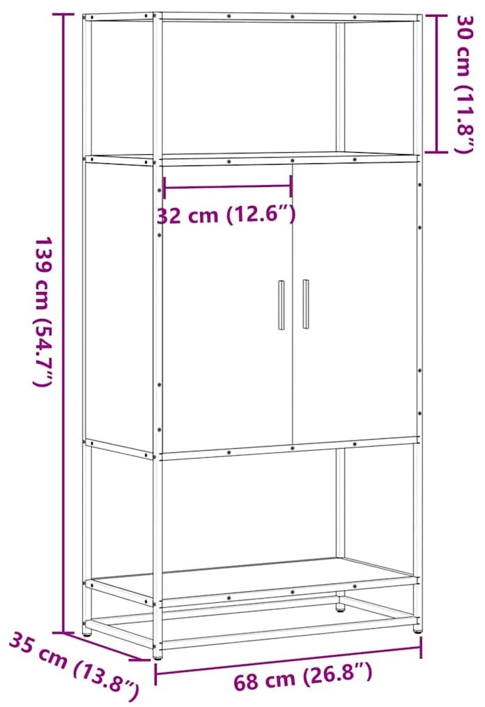 Ντουλάπι Μαύρο από 68x35x139 cm Επεξεργασμένο Ξύλο και μέταλλο - Μαύρο