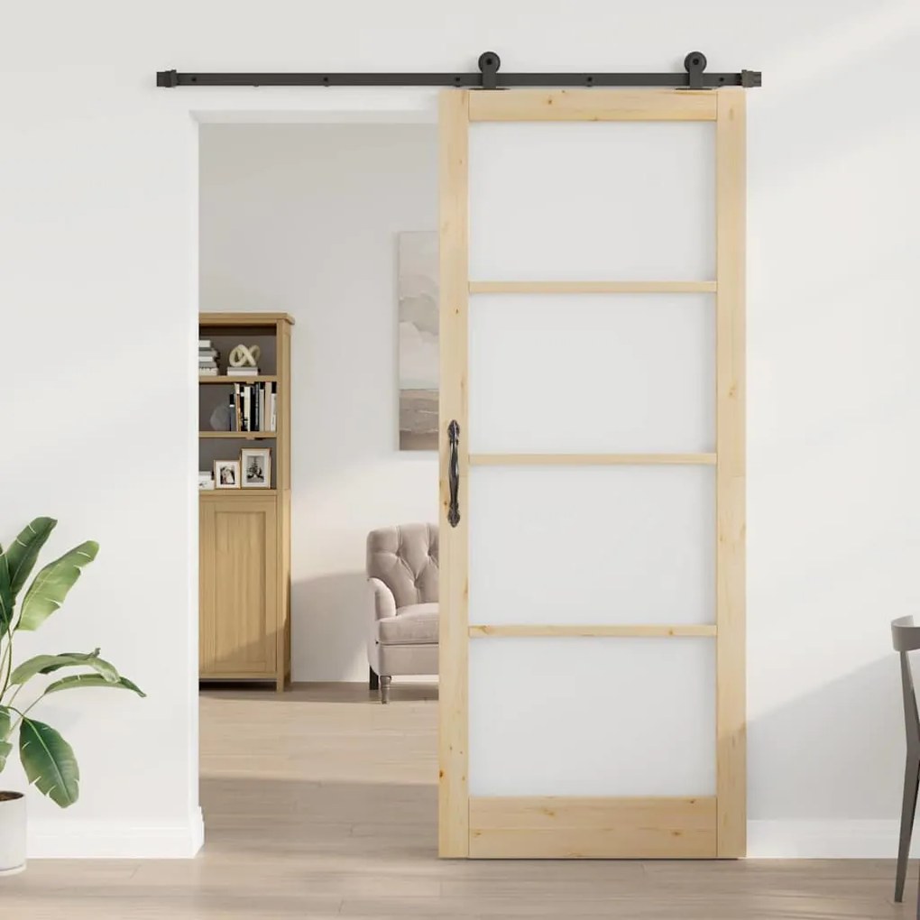 vidaXL Συρόμενη Πόρτα Χειροκίνητος Καφέ 93 x 232 εκ. Ξύλο και μέταλλο