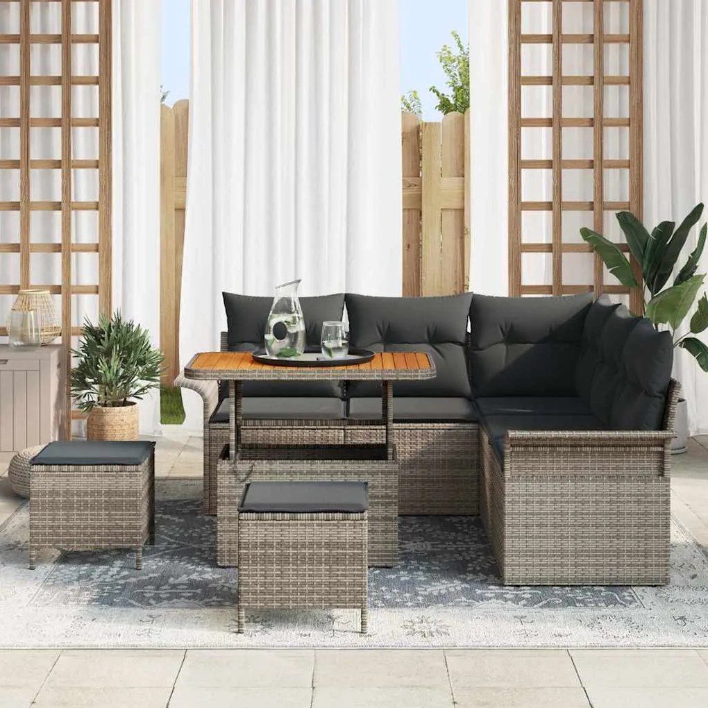 vidaXL Σετ Καναπέ Κήπου Ρυθμιζόμενο ύψος 8 pcs Γκρι συνθετικό ρατάν