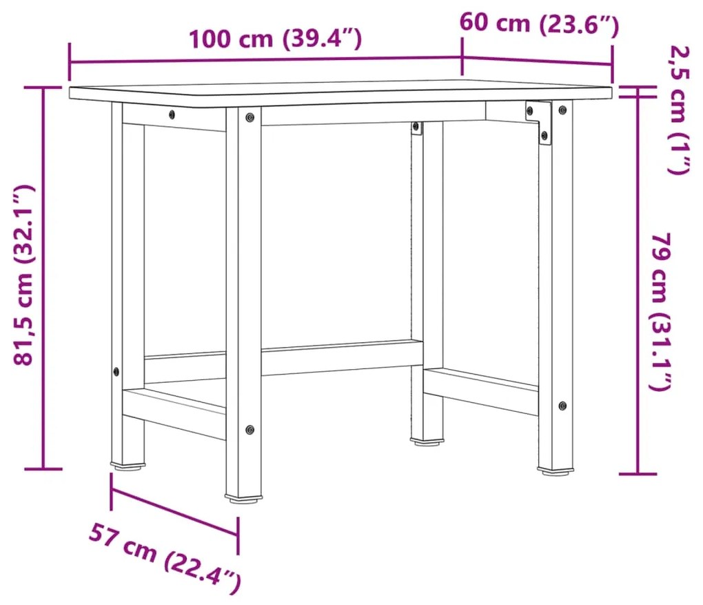 VIDAXL ΠΑΓΚΟΣ ΕΡΓΑΣΙΑΣ 100X(55-60)X81,5 ΕΚ. ΑΠΟ ΜΑΣΙΦ ΞΥΛΟ ΟΞΙΑΣ 3309666