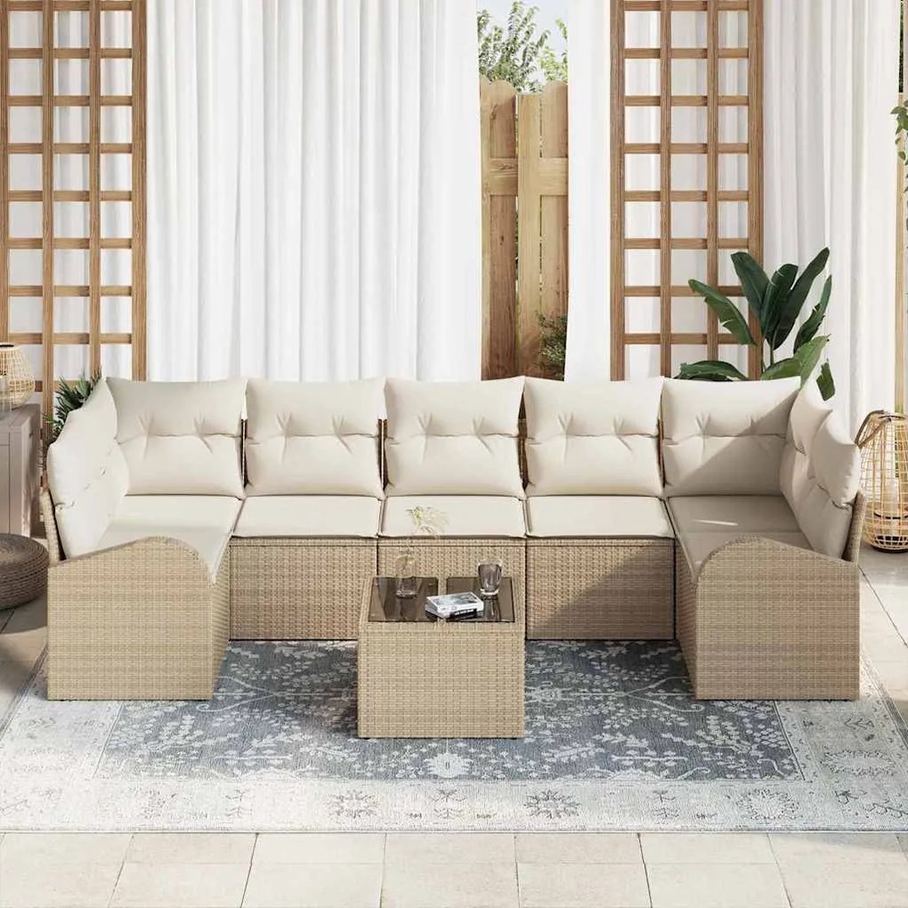 vidaXL Σετ Καναπέ Κήπου με μαξιλάρι 8 pcs Μπεζ, Κρέμα 55 x 55 x 37 εκ