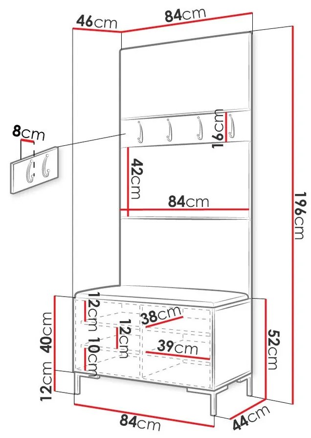 Σετ διαδρόμου Hartford F102, 196x84x46cm, 32 kg, Άσπρο, Οικολογικό δέρμα, Πλαστικοποιημένη μοριοσανίδα, Εντοιχισμένη, Τοίχου | Epipla1.gr