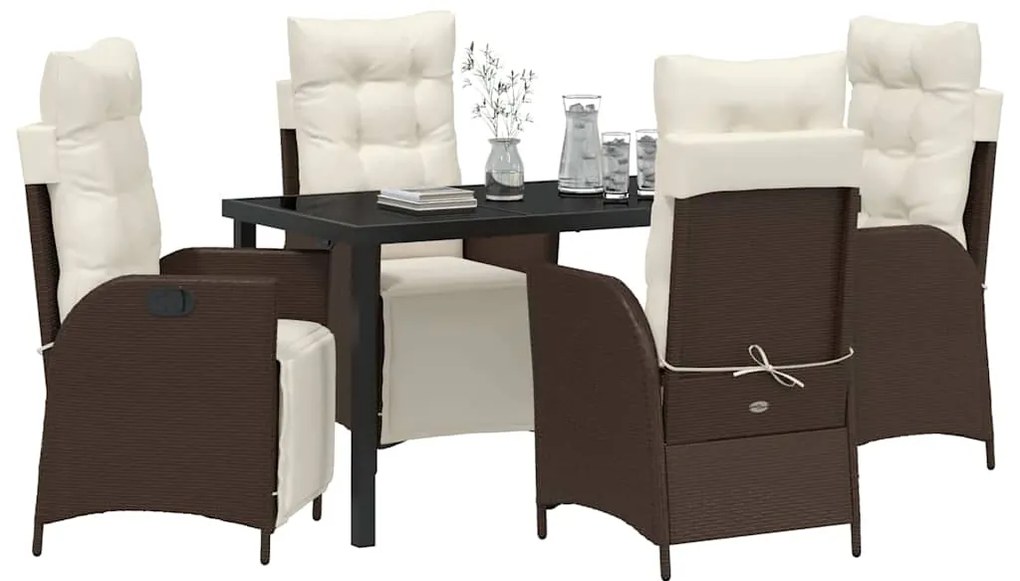 vidaXL Σέτ φαγητού για κήπο με μαξιλάρι 5 pcs Καφέ συνθετικό ρατάν