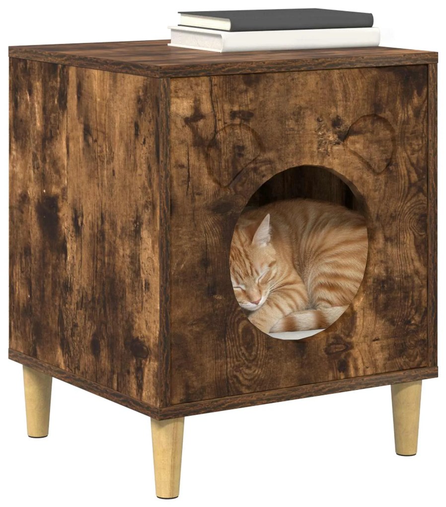 vidaXL Σπίτι Γάτας Καπνιστό Δρύς 42,5 x 40 x 53 εκ Επεξεργασμένο ξύλο