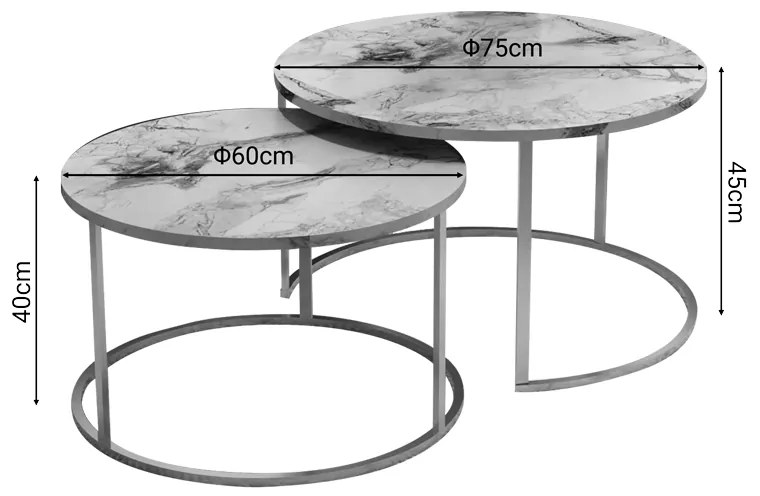 Τραπέζια σαλονιού Solme pakoworld σετ 2τεμ λευκό μάρμαρου μελαμίνης-χρυσό μέταλλο