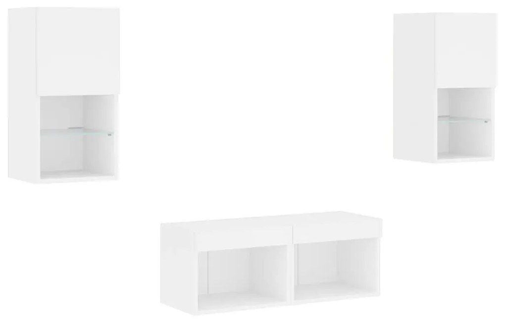 vidaXL Ντουλάπια Τηλεόρασης Τοίχου 4 Τεμ. με Φώτα LED Λευκά