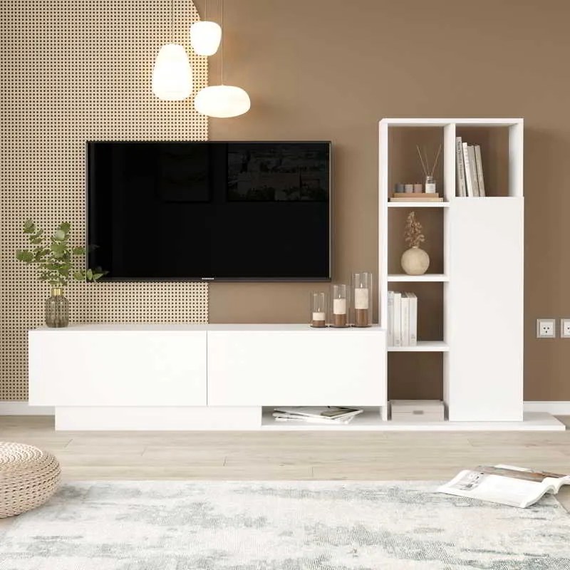 Σύνθετο σαλονιού Damon pakoworld σε λευκή απόχρωση 211.2x29.5x123.6εκ
