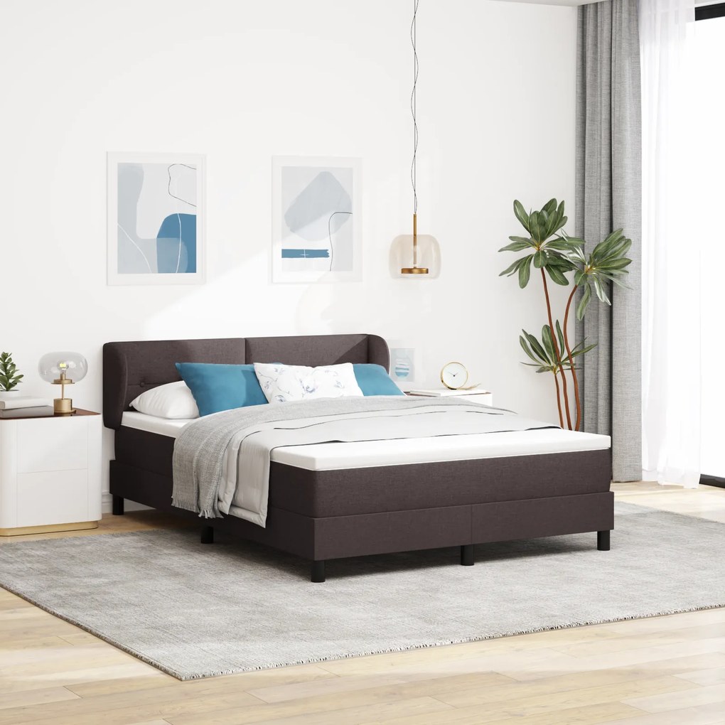 vidaXL Κρεβάτι Box Spring με Στρώμα Σκούρο Καφέ 140x190 εκ Υφάσματα