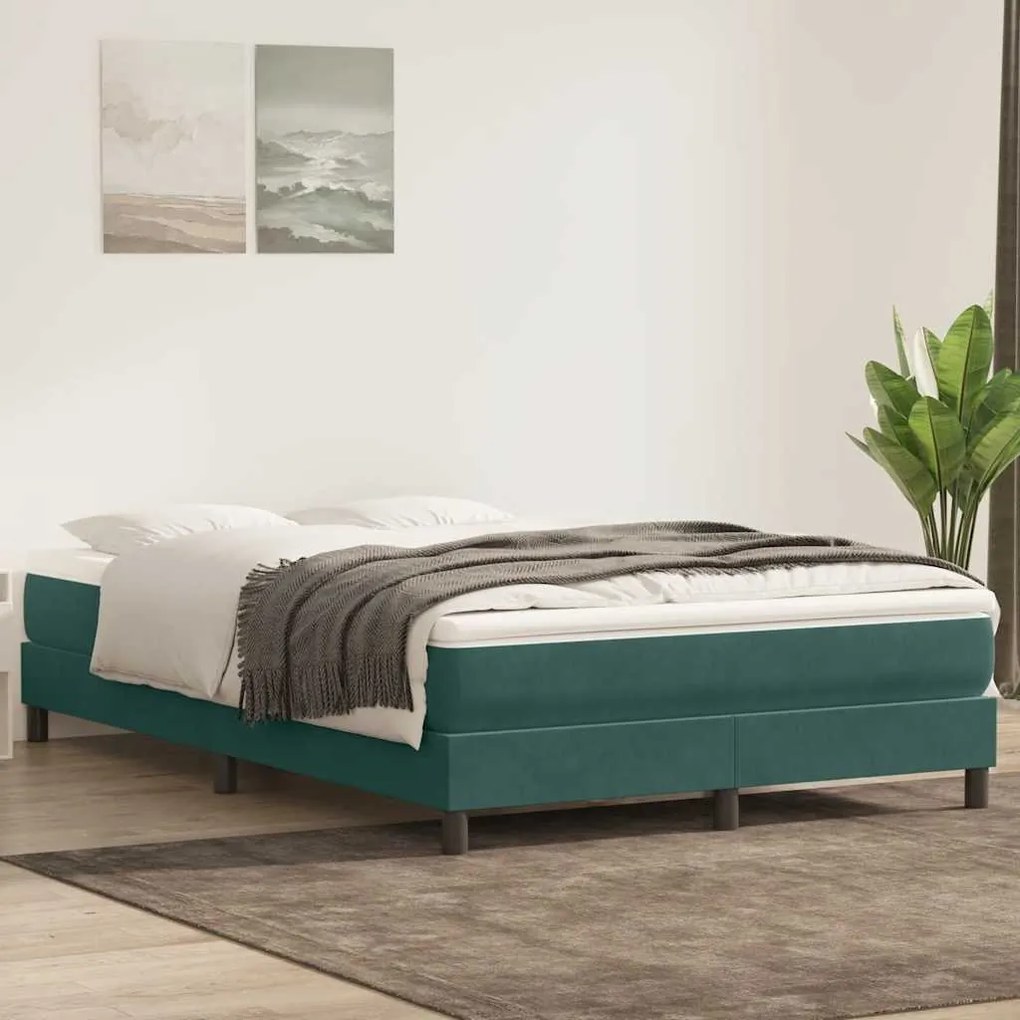 vidaXL Κρεβάτι Boxspring με Στρώμα Σκούρο Πράσινο 140x210εκ. Βελούδινο