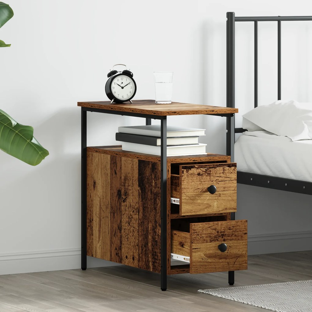 vidaXL Κομοδίνο με συρτάρι 2 pcs Παλαιό ξύλο 30 x 60 x 60 εκ.