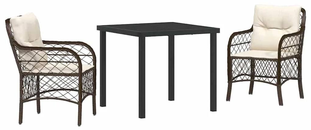 vidaXL Σέτ φαγητού για κήπο με μαξιλάρι 3 pcs Καφέ Πολυ ράταν