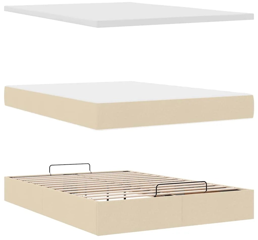 Οθωμανικό κρεβάτι με στρώμα &amp; LEDs Cream 140x190cm Ύφασμα 3312310