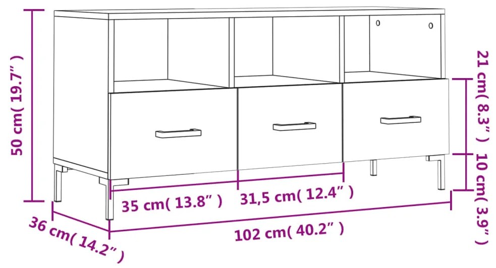 Έπιπλο Τηλεόρασης Καπνιστή Δρυς 102 x 36 x 50 εκ. Επεξεργ. Ξύλο - Καφέ