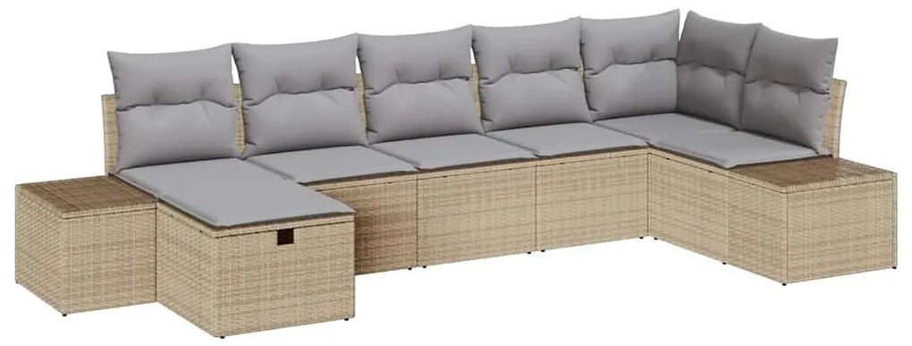 vidaXL Σετ Καναπέ Κήπου με μαξιλάρι 7 pcs Μπεζ Πολυ ράταν