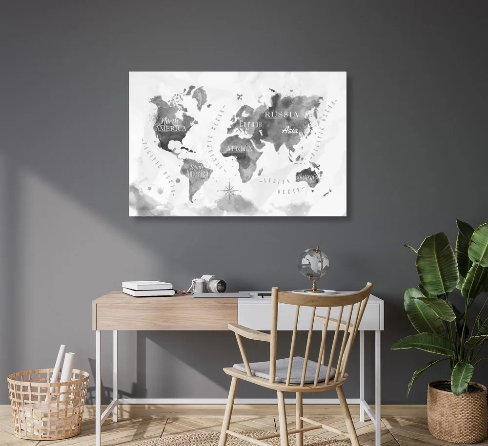 Εικόνα σε έναν παγκόσμιο χάρτη ακουαρέλας από φελλό ασπρόμαυρη - 120x80  color mix