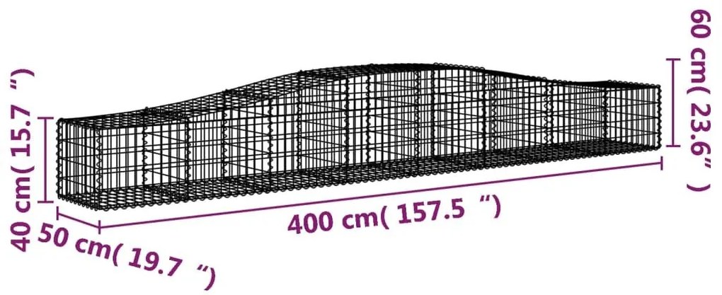 Συρματοκιβώτια Τοξωτά 25 τεμ. 400x50x40/60 εκ. Γαλβαν. Ατσάλι - Ασήμι