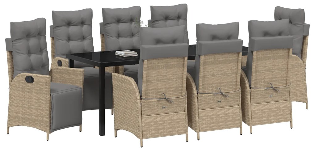 vidaXL Σετ Δείπνου Κήπου 9 Τεμαχίων σε Μπεζ Poly Rattan