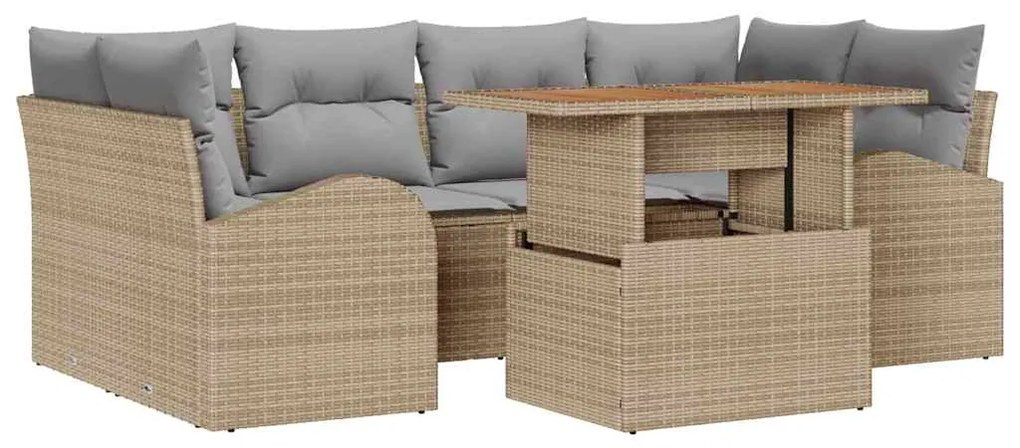 vidaXL Σετ Καναπέ Κήπου με αποθήκευση 7 pcs Μπεζ Πολυ ράταν
