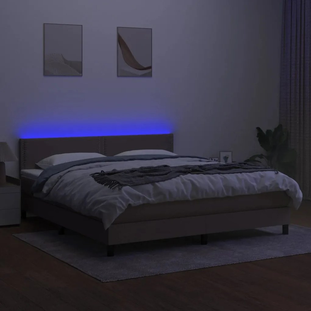 Κρεβάτι Boxspring με Στρώμα &amp; LED Taupe 160x200 εκ. Υφασμάτινο - Μπεζ-Γκρι