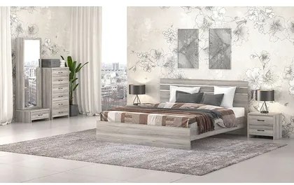 Savvidis Furniture Σετ Κρεβατοκάμαρας 6τμχ (κρεβάτι για 110x190, 2 κομοδίνα, κολώνα και ολόσωμος καθρέφτης) N1 Σταχτί Μελαμίνη BEST-8080283