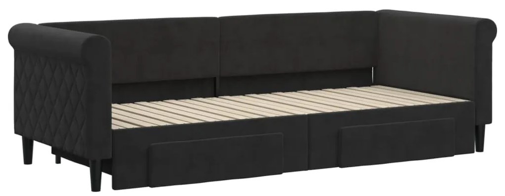 vidaXL Καναπές Κρεβάτι Συρόμενος Μαύρος 80x200 εκ. Βελούδινος Συρτάρια
