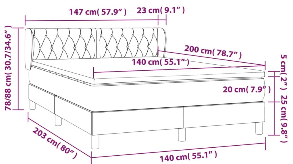 Κρεβάτι Boxspring με Στρώμα Ανοιχτό Γκρι 140x200 εκ. Βελούδινο - Γκρι