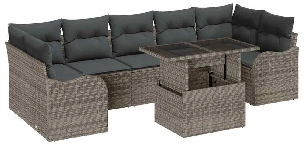 vidaXL Σετ Καναπέ Κήπου με μαξιλάρι 8 pcs Γκρι Πολυ ράταν