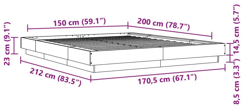 Πλαίσιο Κρεβατιού Sonoma Δρυς 150x200 εκ. Επεξεργασμένο Ξύλο - Καφέ