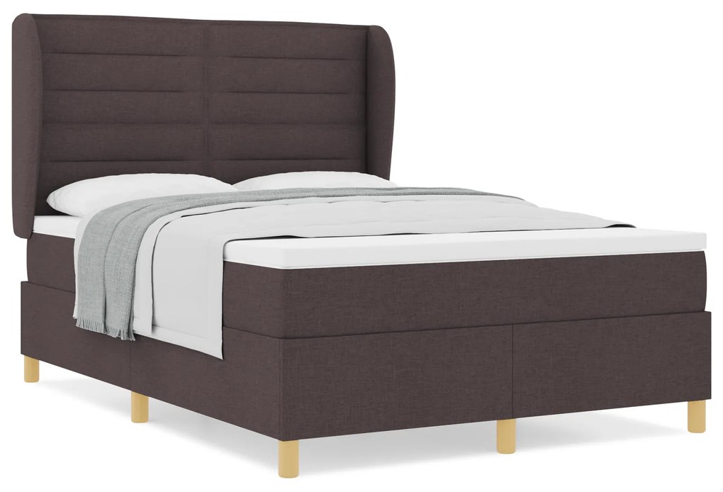 vidaXL Κρεβάτι Box Spring με Στρώμα Σκούρο Καφέ 140x200 εκ. Ύφασμα