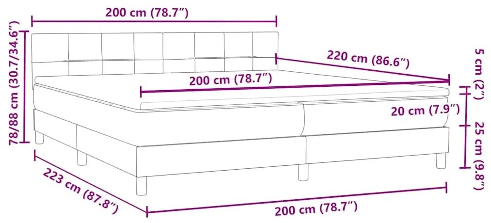 Box Spring κρεβάτι με στρώμα ανοιχτό γκρι 200x220 εκ. Βελούδινο - Γκρι