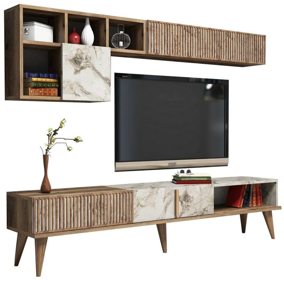 Σύνθεση Τηλεόρασης HM9438.01 180x35x40cm Walnut-White Μελαμίνη