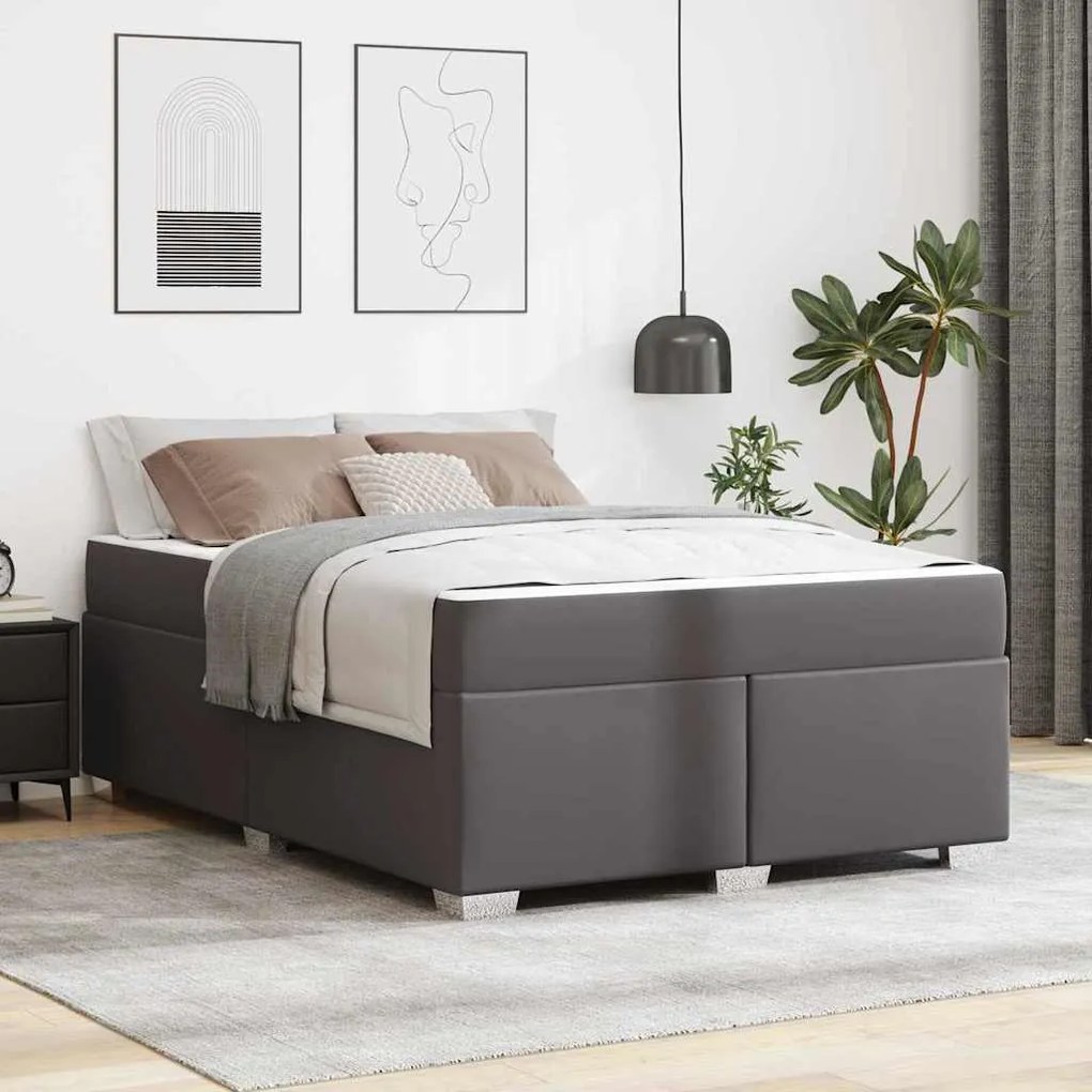 vidaXL Σκελετός Κρεβατιού Γκρι 140 x 200 cm Τεχνητό δέρμα