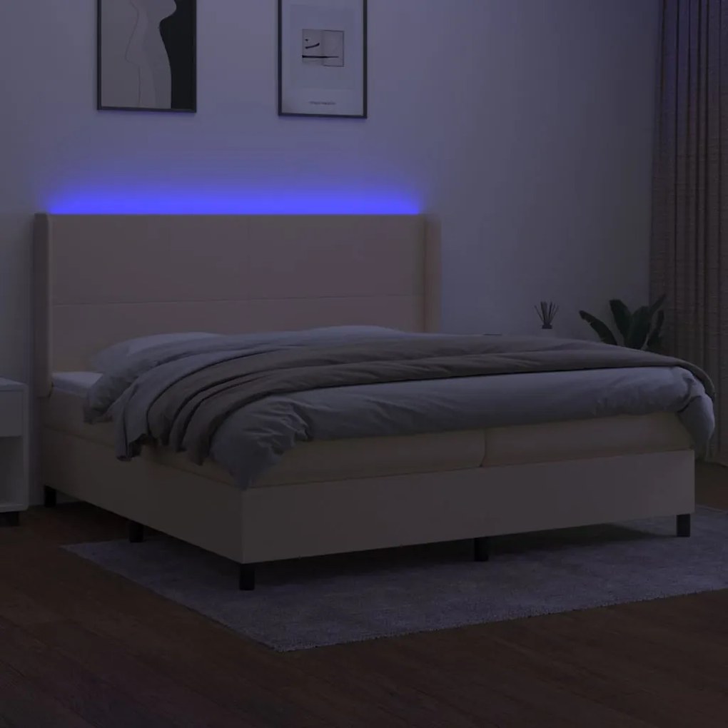 ΚΡΕΒΑΤΙ BOXSPRING ΜΕ ΣΤΡΩΜΑ &amp; LED ΚΡΕΜ 200X200 ΕΚ. ΥΦΑΣΜΑΤΙΝΟ 3138186