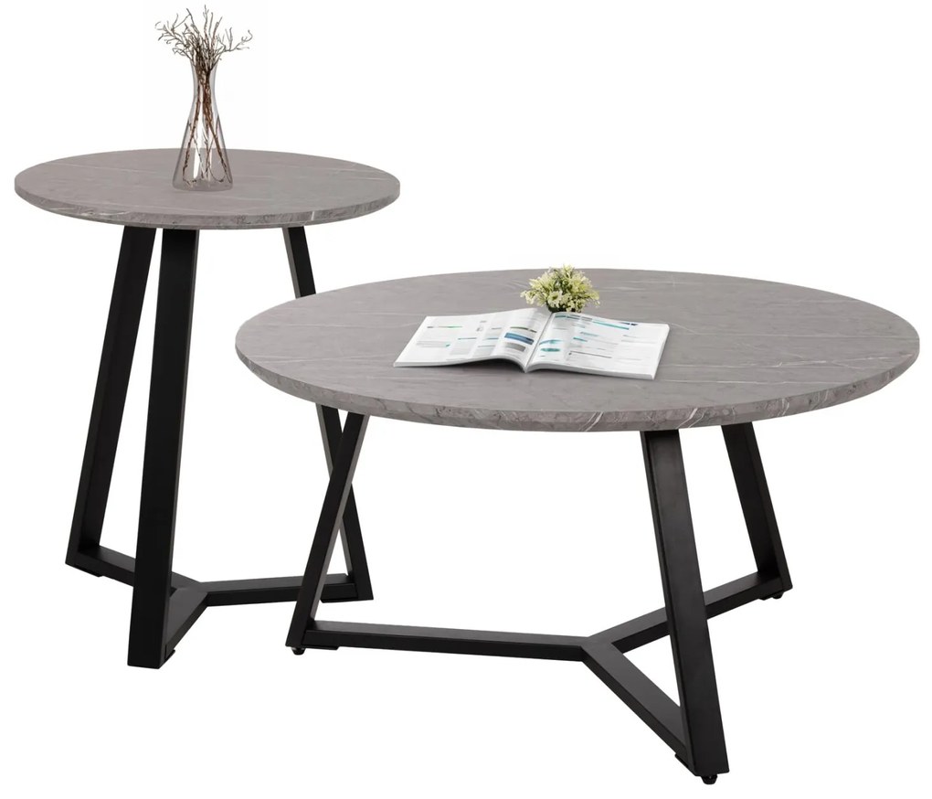 Τραπεζάκια Σαλονιού Rocket Σετ 2 τεμ MDF Γκρί Μάρμαρο Φ80εκ &amp; Φ45εκ. 80x80x42 εκ.