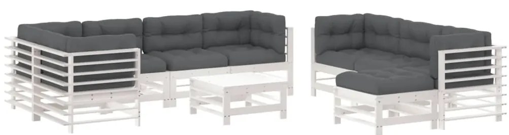 vidaXL Σαλόνι Κήπου Σετ 10 Τεμαχίων με Μαξιλάρια Λευκό από Μασίφ Ξύλο