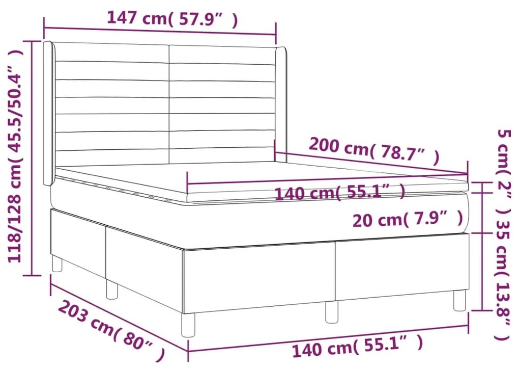 Κρεβάτι Boxspring με Στρώμα &amp; LED Ροζ 140x200 εκ. Βελούδινο - Ροζ