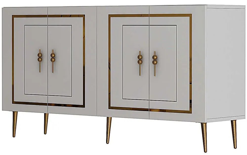 Μπουφές Piero 475OLV3103 150x35x75cm White-Gold Μοριοσανίδα, Μελαμίνη