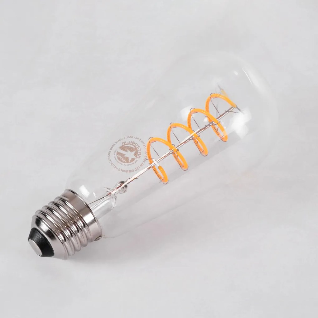 GloboStar® 99143 Λάμπα LED Soft S Spiral Filament E27 ST64 Αχλάδι 4W 300lm 360° AC 220-240V IP20 Φ6.4 x Υ14cm Θερμό Λευκό 2700K με Διάφανο Γυαλί - Dimmable - 3 Χρόνια Εγγύηση