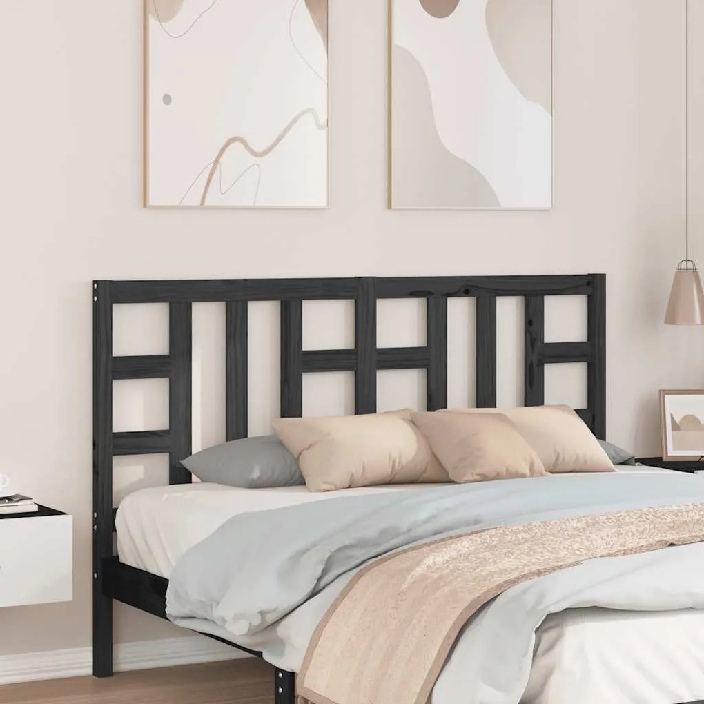 vidaXL Κεφαλάρι Κρεβατιού Μαύρο 146 x 4 x 100 εκ. Μασίφ Ξύλο Πεύκου