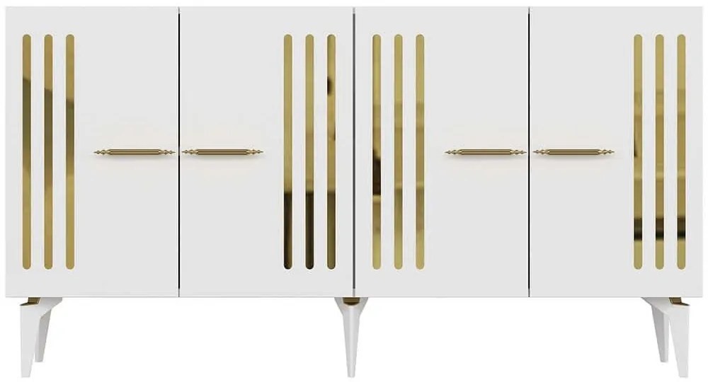 Μπουφές Junes 475OLV2315 150x40x79cm White-Gold Μοριοσανίδα, Μελαμίνη