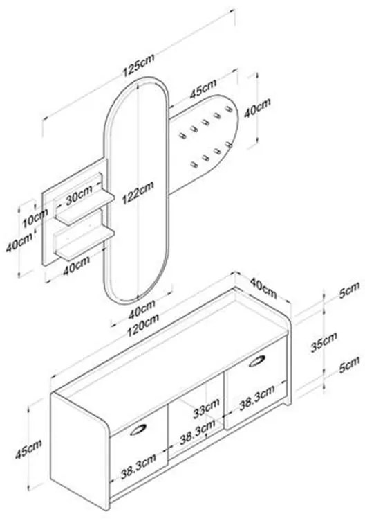 Έπιπλο εισόδου-καθρέπτης Arthur λευκό-καρυδί 120x40x45εκ 120x40x45 εκ.