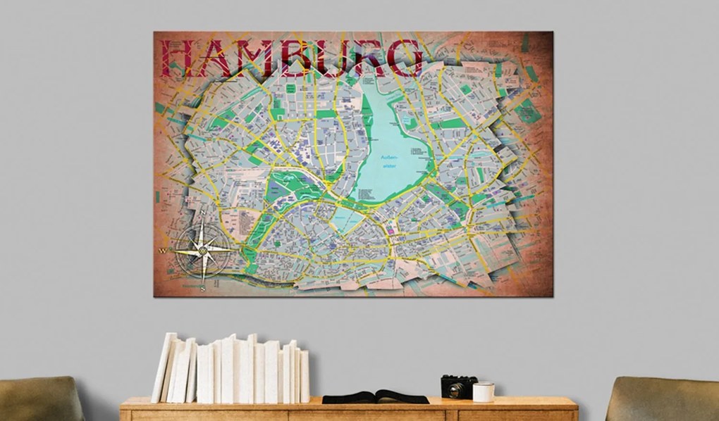 Πίνακας φελλού - Hamburg [Cork Map] 120x80