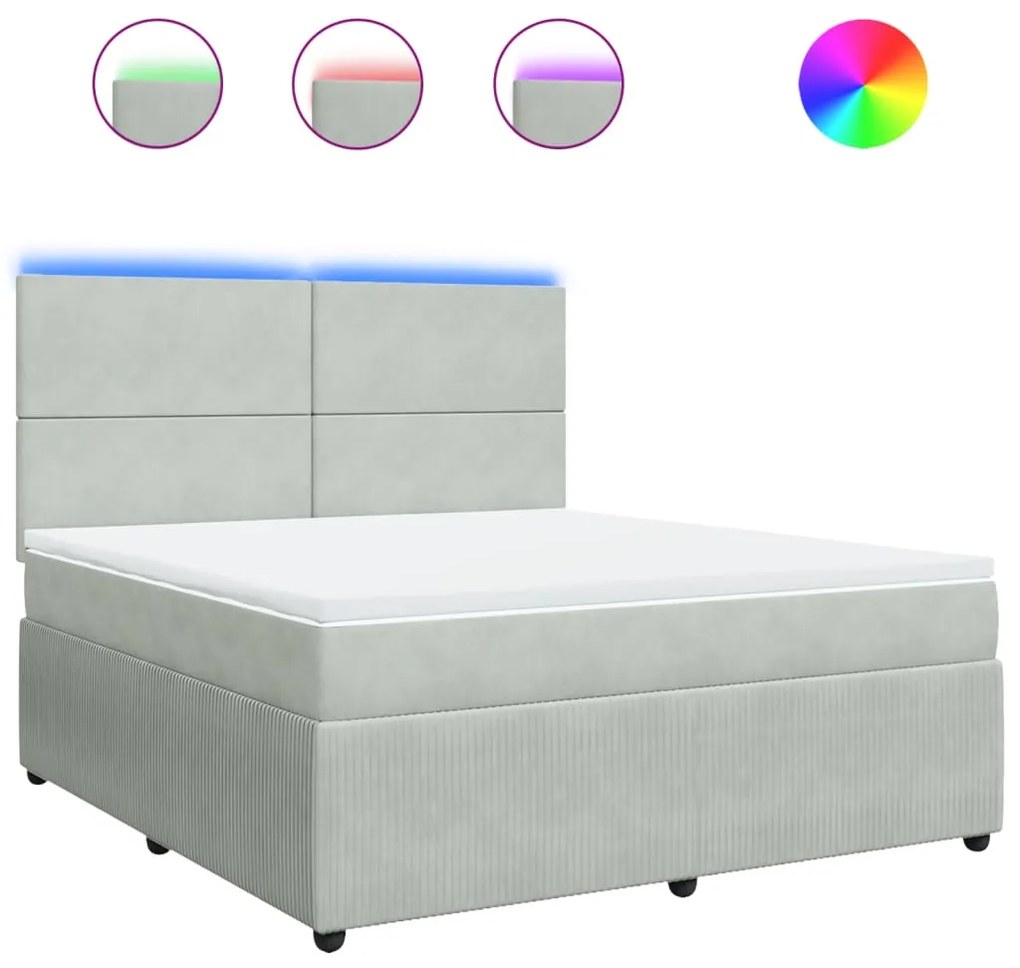 vidaXL Κρεβάτι Boxspring με Στρώμα Ανοιχτό Γκρι 180x200 εκ. Βελούδινο