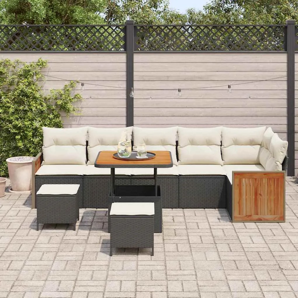 vidaXL Σετ Καναπέ Κήπου 9 pcs Μαύρο, Κρέμα 80 x 80 x 71 cm
