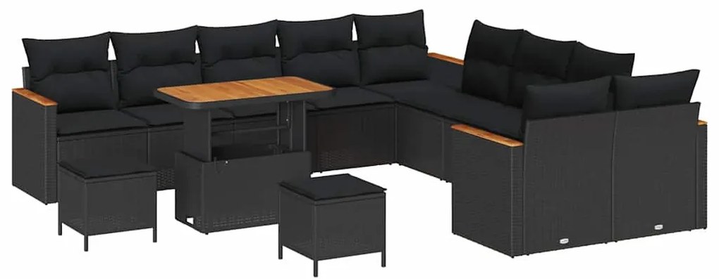 vidaXL Σετ Καναπέ Κήπου με μαξιλάρι 13 pcs Μαύρο Πολυ ράταν