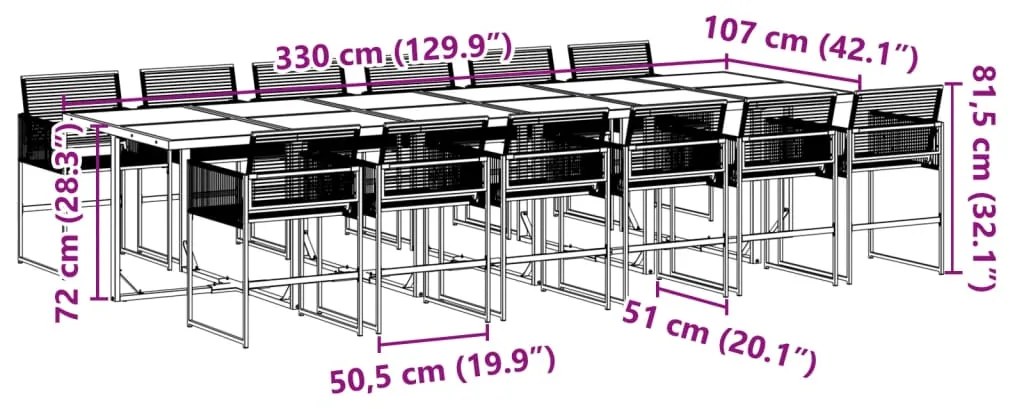 Σετ Τραπεζαρίας Κήπου 13 Τεμαχίων Μαύρο Συνθετικό Ρατάν - Μαύρο