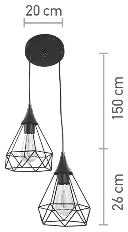 Κρεμαστό φωτιστικό από μαύρο μέταλλο 2XE27 D:20cm (4024-2-BL-ROSETTE)